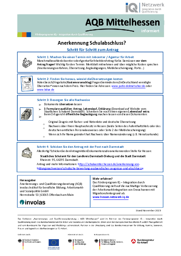 Miniaturansicht Infoblatt Schulabschluss