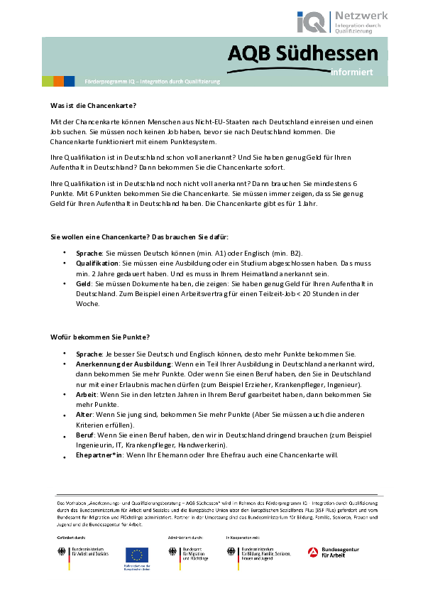 Miniaturansicht Infoblatt Chancenkarte