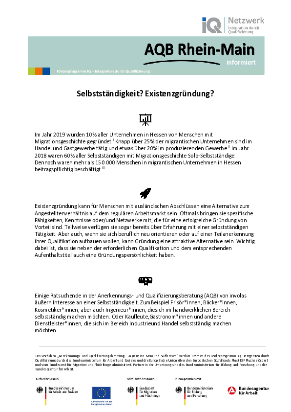 Miniaturansicht Infoblatt Existenzgründung