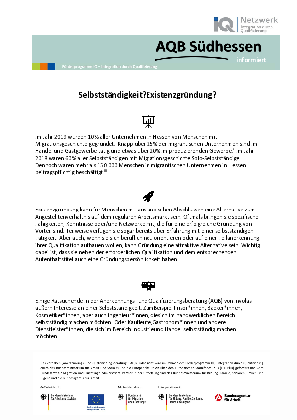 Miniaturansicht Infoblatt Existenzgründung