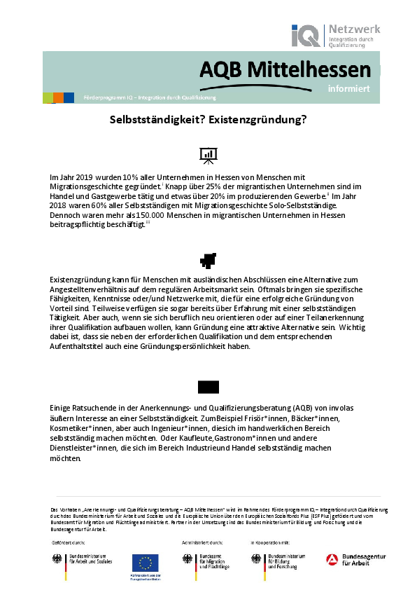 Minaturbild des Infoblattes Existenzgründung
