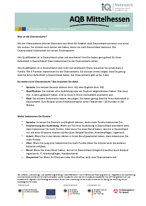 Miniaturansicht Infoblatt Chancenkarte