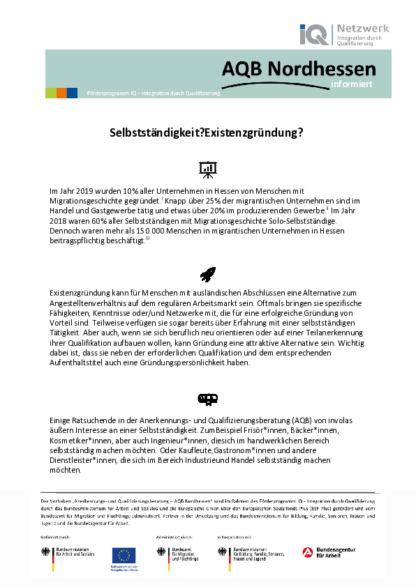Miniaturansicht Infoblatt Existenzgründung