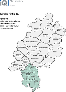 Regionale Zuständigkeit des IQ Projektes MigrantenUnternehmen und Vielfalt (MUV)