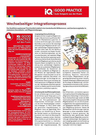 Das Qualifizierungskonzept TransCareKult ist IQ Good Practice 2019.