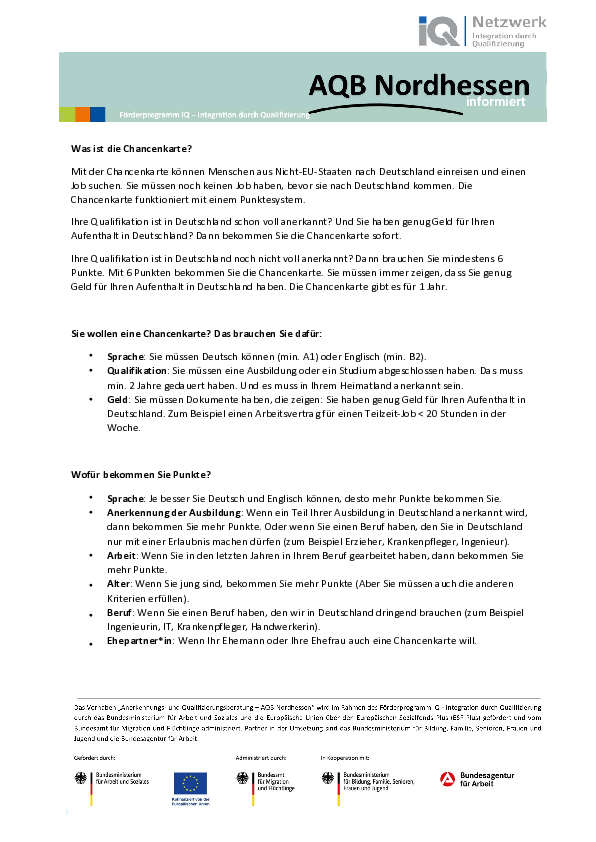 Miniaturansicht Infoblatt Chancenkarte