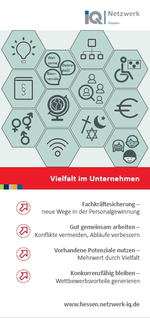 Flyer mit Angeboten des IQ Netzwerks Hessen für KMU in Hessen