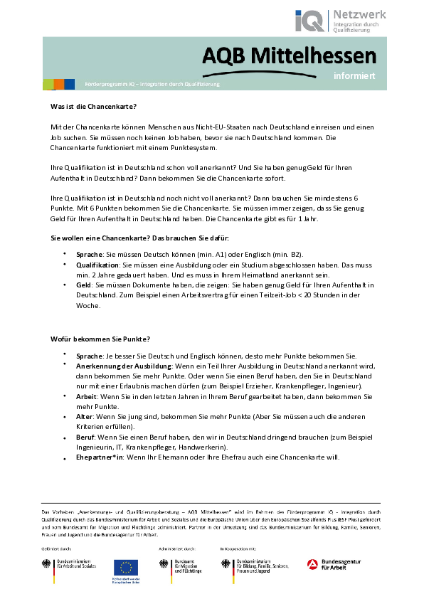 Miniaturansicht Infoblatt Chancenkarte